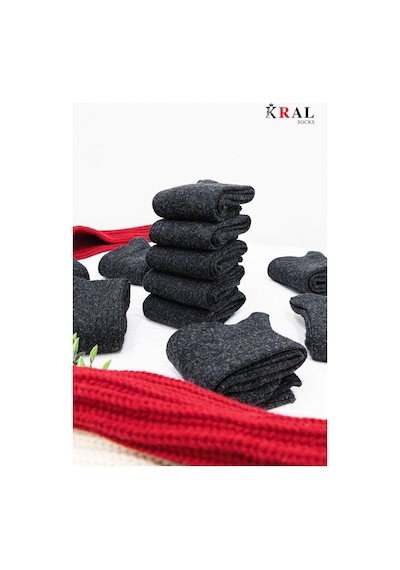 Kral Socks Çorap 12 Çift Kışlık Yün Çorap Lambswool Özel Kuzu Yünlü Kadınlar Için Termal Özellikli Siyah