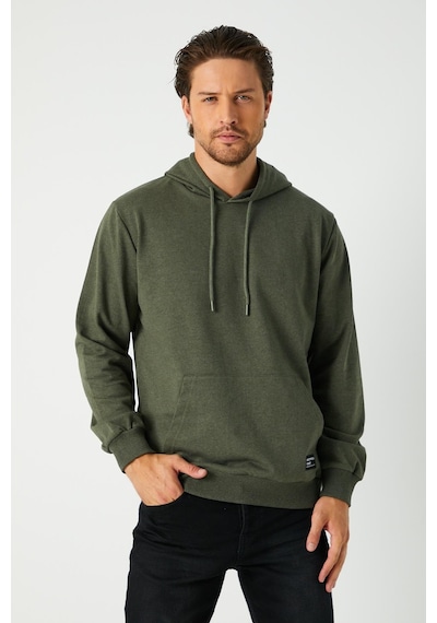 Comeor Erkek Haki Basic Kapüşonlu Regular Fit Normal Kesim 2 İplik Kumaş Günlük Sweatshirt Haki