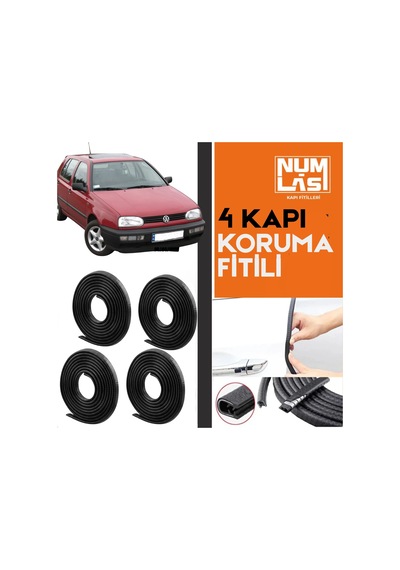 Volkswagen Golf 3.nesil 4 Kapı Koruma Fitili Siyah Renk Numlas-a Kalite-nm2136