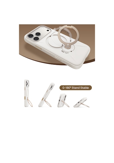 Torras Apple iPhone 17 Pro / 18 Pro Uyumlu O Stand Spin Silicone Serisi Magsafe Kılıf Beyaz