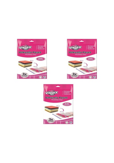 Tr Vindex Vakumlu Giyisi Yastık Yorgan Saklama Torbası Poşeti Hurç - Xx Large - 80x100 Cm. - 3 Paket