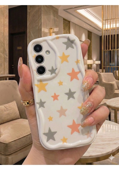 Samsung Galaxy S25 Plus Uyumlu Pastel Yıldız Desenli Dalgalı Kenar Kılıf - Kamera Korumalı
