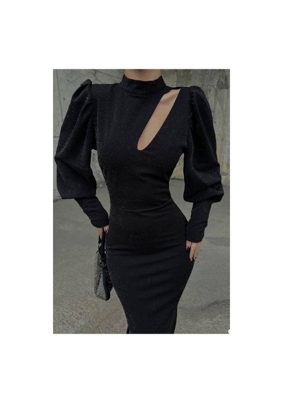 Lior Design Kadın Minimal Tasarım Simli Kumaş Degaje Yaka Dekolteli Maxi Abiye Elbise Siyah Lior Design Kadın Minimal Tasarım Simli Kumaş Degaje Yaka Dekolteli Maxi Abiye Elbise Siyah