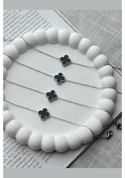 Aurrarii Gümüş Renk Cleef Beyaz Sedef Yonca Çelik Bileklik Çok Renkli