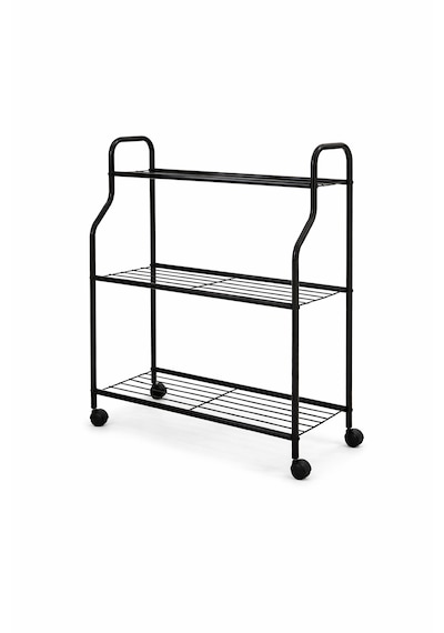 Modern Siyah 3 Katlı Metal Tekerlekli Mutfak Ve Dekoratif Saksılık Çiçeklik Dayanıklı Raflı Stand-organizer Siyah