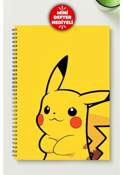 Pikachu A5 Metal Spiralli Çizgisiz Karton Kapak Pikachu Defter Çok Renkli