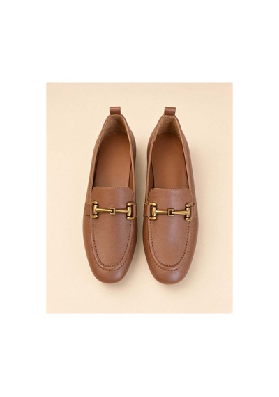 37brandshoes Metal Detaylı Taba Deri Loafer Bej Bej