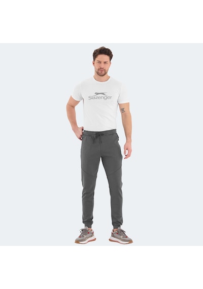 Slazenger VENOM Erkek Fermuar Cepli Dar Paça Koyu Gri Eşofman Altı