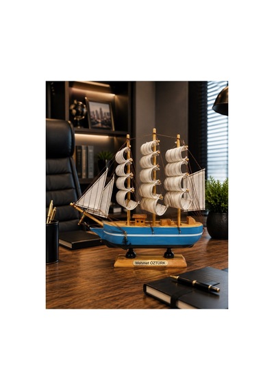 İsime Kişiye Özel Dekoratif Premium Ahşap El Yapımı Yelkenli Gemi Maketi 30 X 30cm Biblo Hediye 530c
