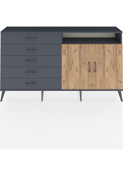 Arges Konsol 2 Raflı 5 Çekmeceli 2 Kapaklı 176x30x99 Antrasit-çam Antrasit-çam/antrasit Arges Konsol 2 Raflı 5 Çekmeceli 2 Kapaklı 176x30x99 Antrasit-çam Antrasit-çam/antrasit