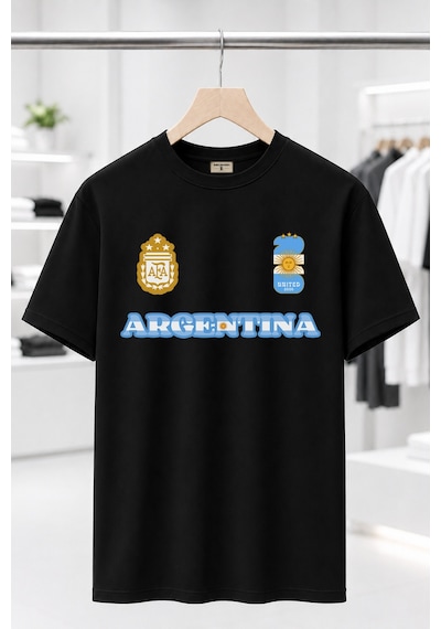 Bayloranzzo Argentina %100 Pamuk Heavy Cotton Premium Kalite Unisex Tişört Siyah