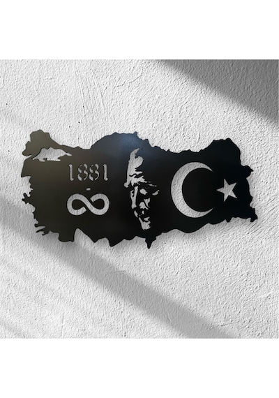 Dgrk Atatürk Ve Türkiye Haritası Tasarım Tablo Ahşap 110 X 70 Cm
