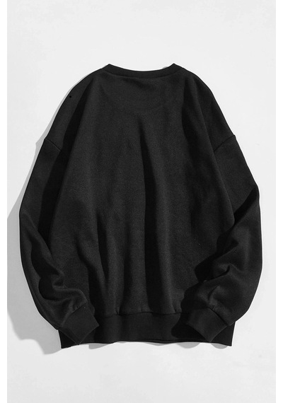Tarzsokak Erkek Siyah Ters Brooklyn Baskılı Kapüşonlu Sweatshirt