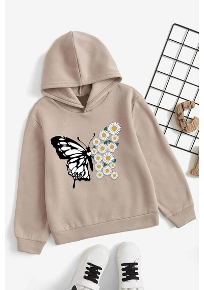 Uyguntarz Papatya Kelebek Baskılı Erkek - Kız Çocuk Rahat Kalıp Sweatshirt Bej Uyguntarz Papatya Kelebek Baskılı Erkek - Kız Çocuk Rahat Kalıp Sweatshirt Bej