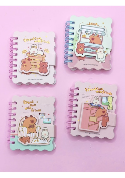 Capybara Tavşan Ayı Cırtlı Cep Boy Mini Not Defteri 7x8 Cm - Beyaz