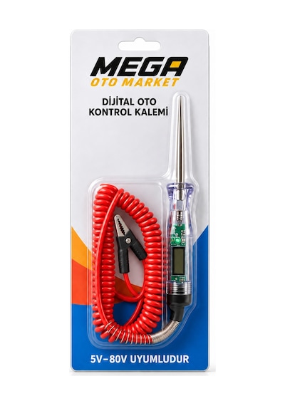 Mega Oto Market 5v-80v Dijital Araç Kontrol Kalemi Lcd Voltaj Ölçer Araç Elektrik Test Cihazı