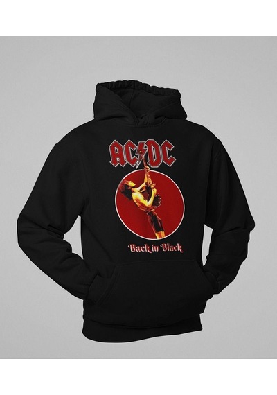 Sevbano Ac Dc Back In Black Baskılı Unisex Oversize Rock Metal Hoodie Siyah