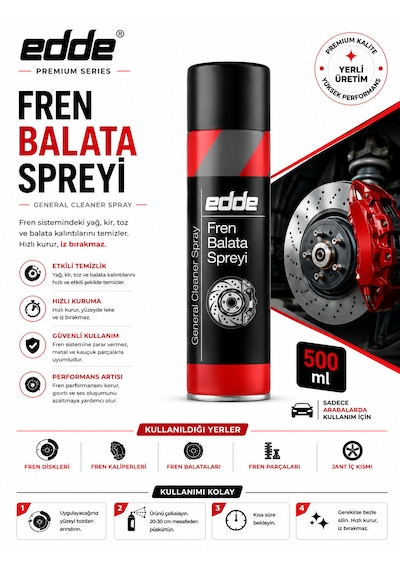 Edde Araba Araç Oto Fren Balata Spreyi Temizleyici 500 Ml Oto Bakım Ürünleri