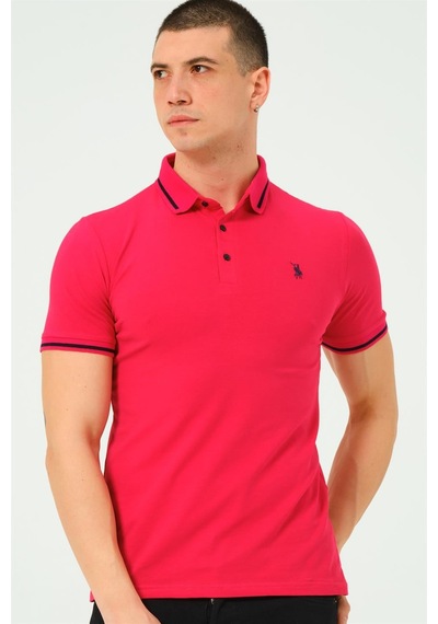 T8586 Dewberry Erkek Polo Yaka T-shırt-düz Fuşya