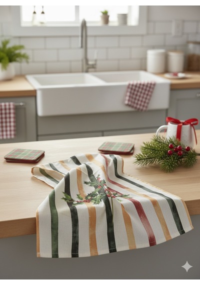 Christmas %100 Pamuk Baskılı Kurulama Bezi 40 60 Cm Yılbaşı Temalı Desenli 1