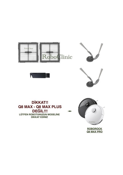 Roborock Q8 Max Pro 2025 Model Robot Süpürge Uyumlu Yedek Yan Fırça, Hepa Filtre-5 Parça