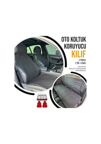 Oto Koltuk Koruyucu Kılıf Siyah Universal 2+1 Parça Ön Arka A+ Kalite