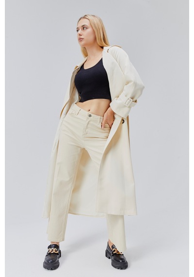 Kadın Oversize Kuşaklı Trençkot Taş
