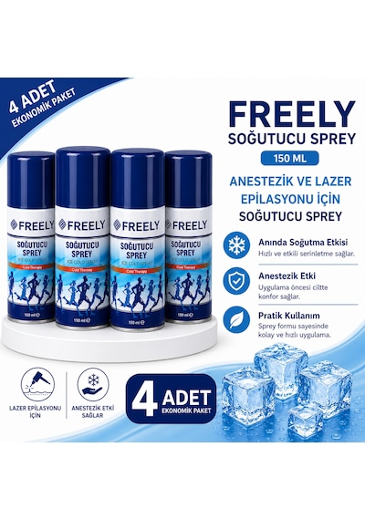 Freely Soğutucu Sprey 150 Ml, Anestezik Ve Lazer Epilasyonu İçin Soğutucu Sprey 4 Adet