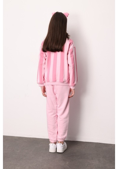 Le Mabelle Pembe Yay Baskılı Çizgili Kız Çocuk Eşofman Takımı - Phoebe Pembe