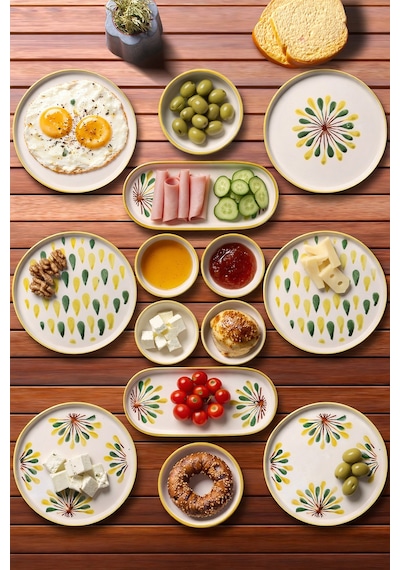 Nandy Home 14 Parça 6 Kişilik Handmade Yeşil Nokta Kahvaltı Takımı - Lüx Kahvaltılık Sunum Seti Yeşil