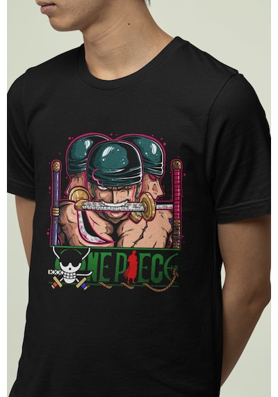 Anime One Piece Zoro Ön - Arka Baskılı Tişört