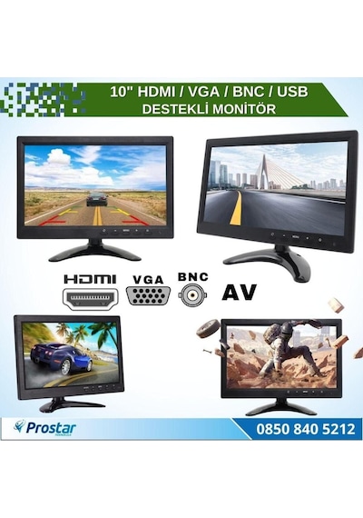 10.1 İnç Büyük Ekranlı Hdmi Vga Bnc Av Usb Girişli Monitör