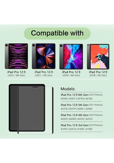 Apple Uyumlu iPad Pro 12.9" Inç 6.nesil 2022 M2 Inç Ekran Koruyucu Magnetic Mıknatıslı Kağıt Hissiyatlı