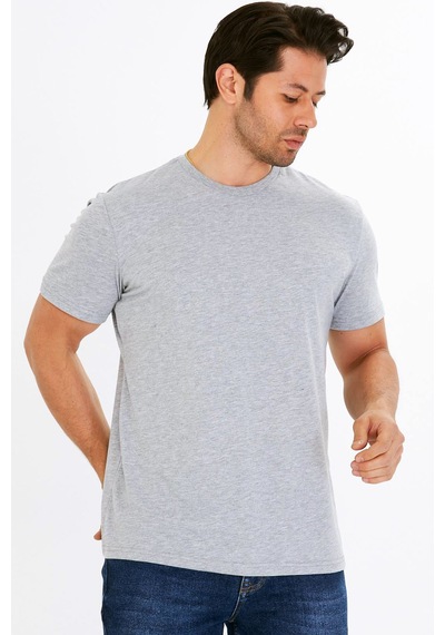 Trendhill Erkek Gri Melanj Pamuklu Bisiklet Yaka Büyük Beden T-shirt Gri5014b