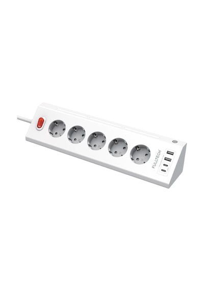 Fulltech FTR-26 Akım Korumalı Priz Beyaz 9’lu (5 Priz + 2 USB-A + 2 USB-C) 3680W 16A, 2 Metre Kablolu, Gece Lambalı Çoklu Priz -