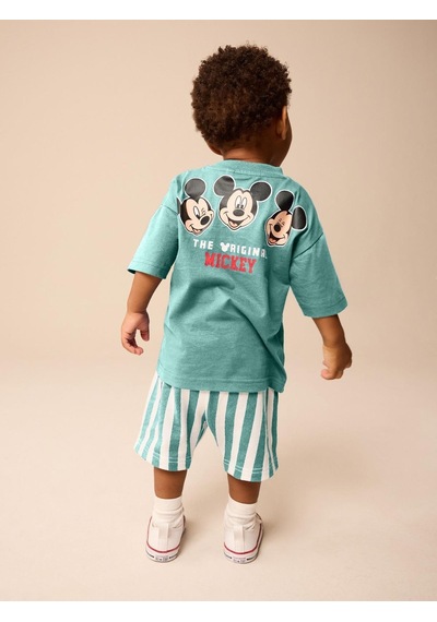Name Baby & Kids Erkek Çocuk Mickey Çizgili Şortlu Takım Mint Mint Yeşili