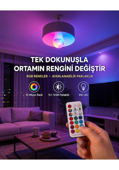 Kumanda Destekli Çok Renkli Akıllı Led Ampul Yeni Nesil Diğer
