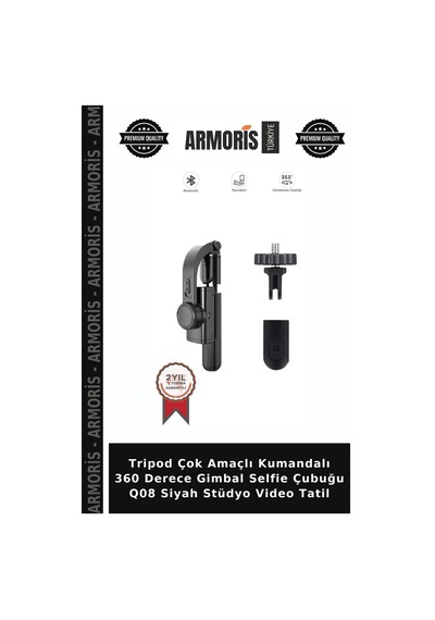 Tripod Çok Amaçlı Kumandalı 360 Derece Gimbal Selfie Çubuğu Q08 Siyah Stüdyo Video Tatil