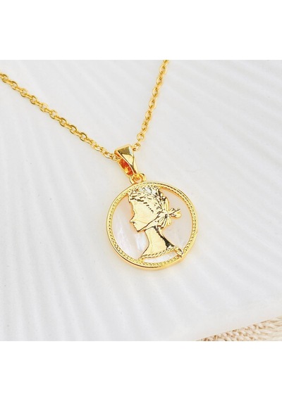 Kadın Kolye Kraliçe Madalyon Figürlü Altın Kaplama Gold 45cm Gold Beyaz