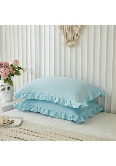 Maki Home Yüzde Yüz Pamuklu Açık Mavi Fırfırlı İki Adet 50x70 Yas