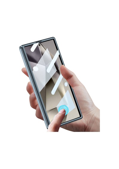 Samsung Galaxy Uyumlu Z Fold 6 Kılıf Kurtiletisim Full Camlı Kıpta Kılıf Gümüş