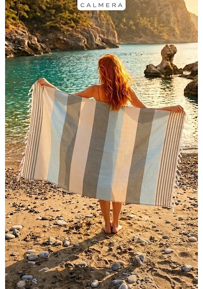 Calmera Natura Peştemal Pamuk - Doğal Saçaklı Plaj, Deniz, Havuz, Spa, Sauna, Spor, Seyahat Havlusu - Yeşil
