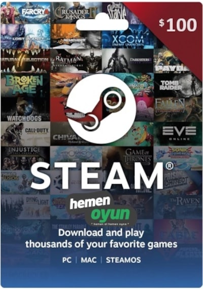 Hemenoyun Steam Gift Card 100 Usd Dolar Cüzdan Kodu