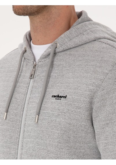 Gri Melanj Regular Fit Pamuk Karışımlı Tam Fermuarlı Sweatshirt