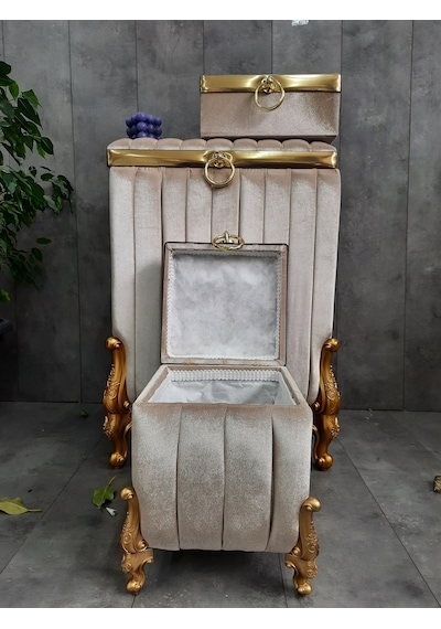 Luna Vizon 3'lü Banyo Seti Mdf İpek Kadife Kirli Çamaşır Sepeti Vizon