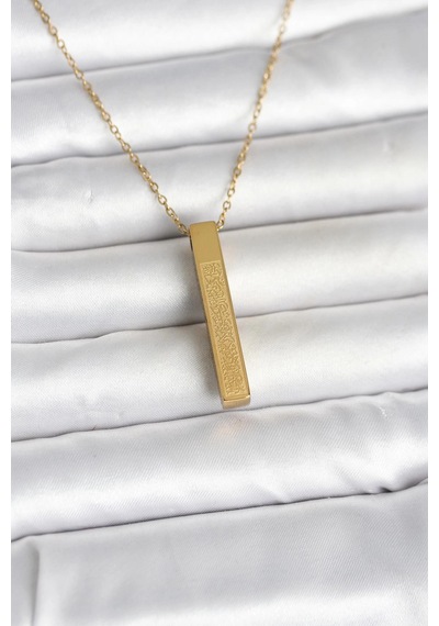 316l Çelik Gold Renk Ayetel Kürsi Yazılı Bar Çubuk Kolye Renkli 83384179