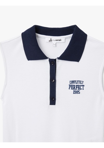 Koton Slim Fit Polo Yaka Kolsuz Kolej İşlemeli Üst Beyaz 5sal30093ık Beyaz