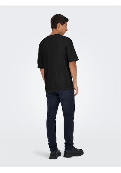 Only & Sons Onskalmar Rlx 12 Ss Crew Knıt Siyah Kazak - 22033561 Siyah