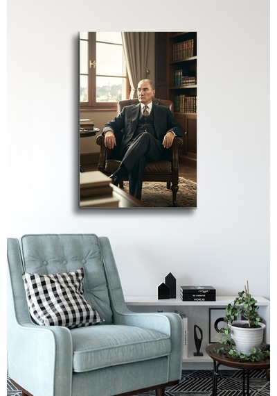 Atatürk Cam Tablo - Portre - Cam Tablo - Duvar Dekoru - Atatürk Portresi - Kaliteli Baskı Ata024 Atatürk Temalı Dekoratif Duvar Tablosu, Salon, Ofis Ve Çalışma Alanı Dekoru,