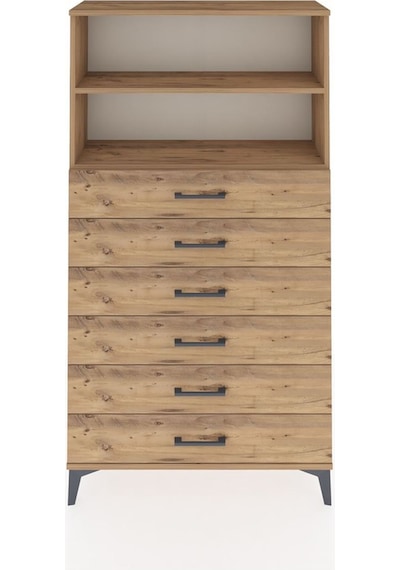 Arges Dolap 2 Raflı 6 Çekmeceli 88x30x163 Çam-çam Çam